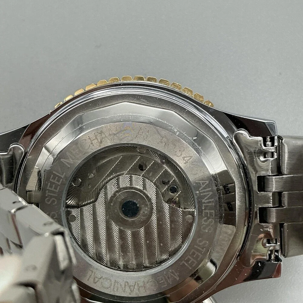 Jaragar Mens Watch 50mm Champagne Dial Automatic Skeleton Stainless Bracelet